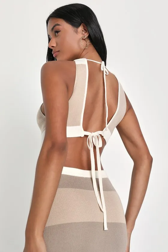 Chic Obsession Beige Striped Tie-Back Sleeveless Sweater Dress sold by Lulus product image thumbnail 3