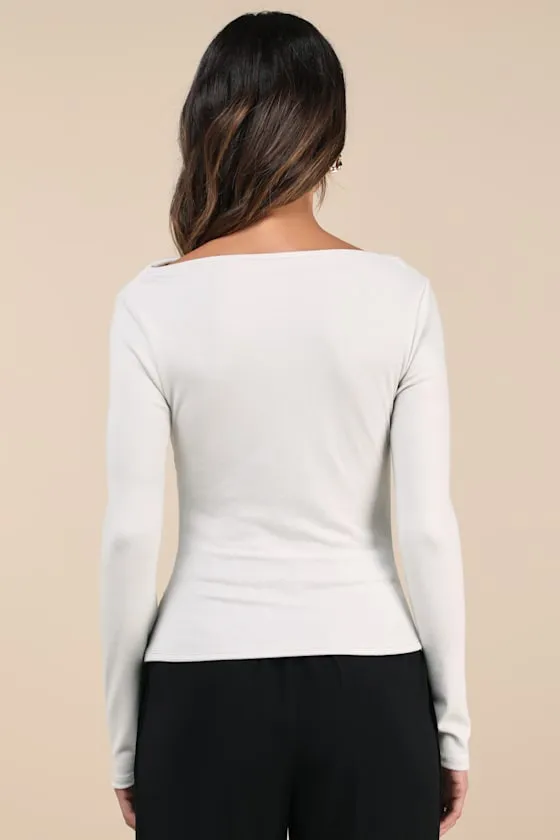 Modern Favorite Light Grey Ruched Long Sleeve Top sold by Lulus product image thumbnail 3