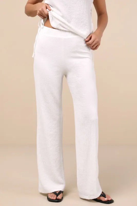 Easygoing Energy White Textured High-Rise Pants sold by Lulus