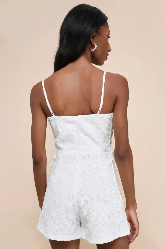 Exceedingly Poised White Lace Sleeveless Lace-Up Romper sold by Lulus product image thumbnail 2
