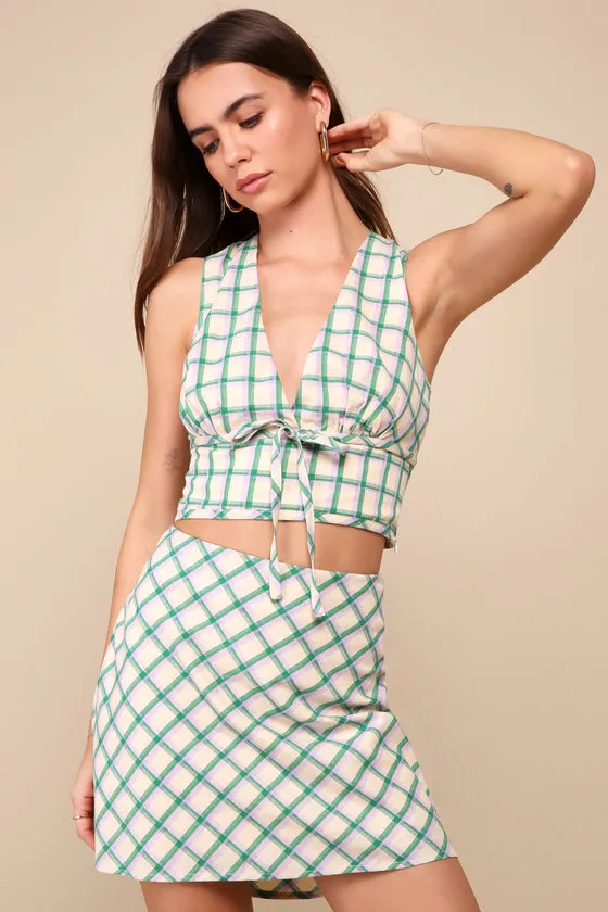 Definitely Adorable Cream Plaid High-Waisted Mini Skirt sold by Lulus