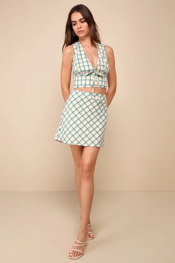 Definitely Adorable Cream Plaid High-Waisted Mini Skirt sold by Lulus product image thumbnail 4