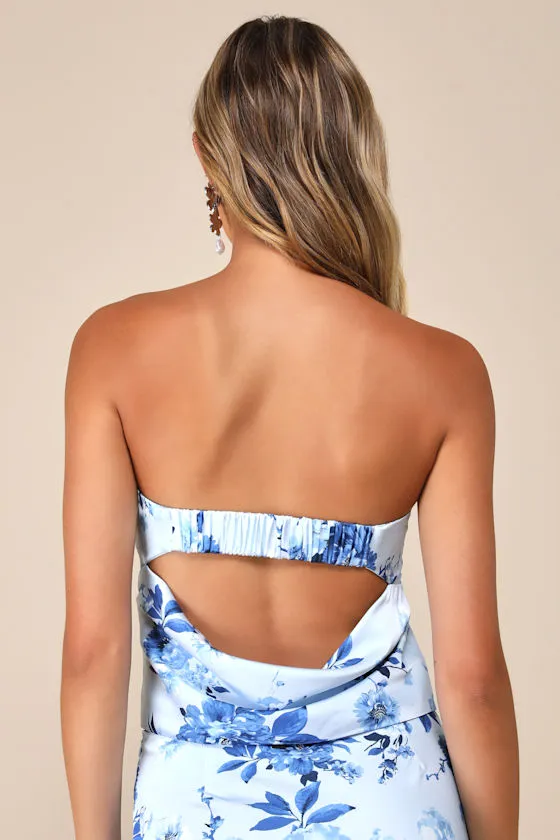 Charming Excellence Light Blue Floral Satin Crop Top sold by Lulus product image thumbnail 2