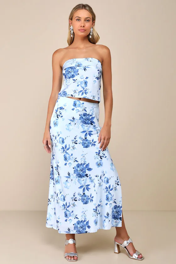 Charming Excellence Light Blue Floral Satin Crop Top sold by Lulus product image thumbnail 3