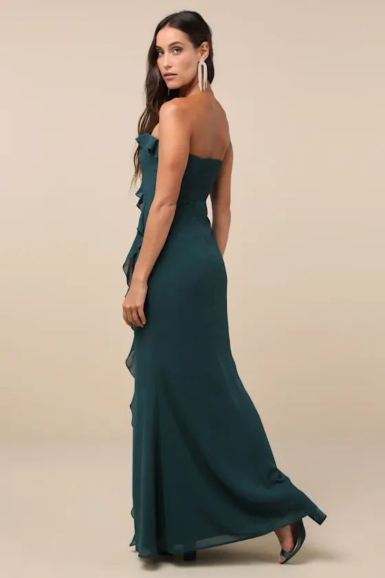 Excellent Sensation Green Strapless Ruffled Maxi Dress sold by Lulus product image thumbnail 2