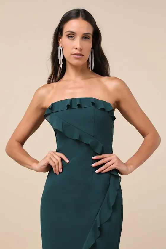 Excellent Sensation Green Strapless Ruffled Maxi Dress sold by Lulus product image thumbnail 3