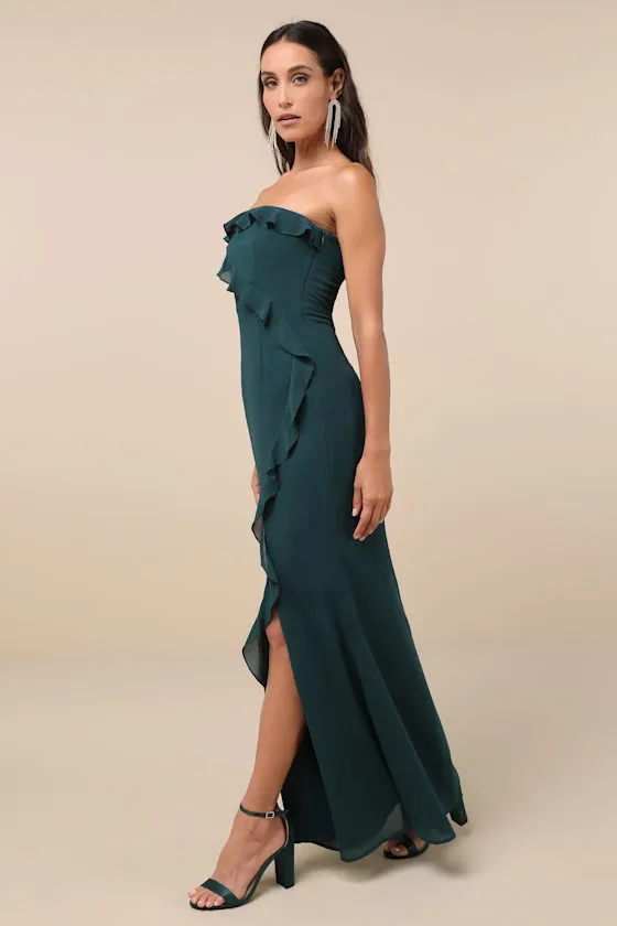 Excellent Sensation Green Strapless Ruffled Maxi Dress sold by Lulus product image thumbnail 4
