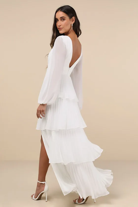 Graceful Finesse White Pleated Long Sleeve Maxi Dress sold by Lulus product image thumbnail 2