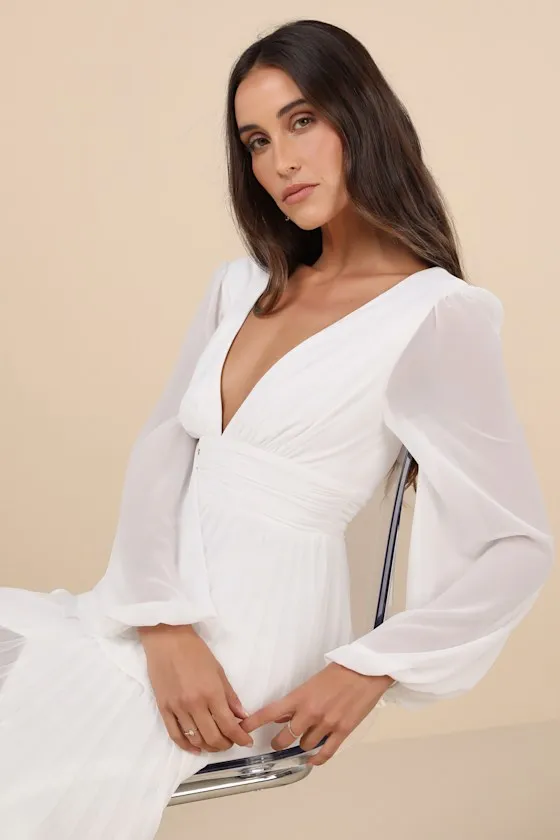 Graceful Finesse White Pleated Long Sleeve Maxi Dress sold by Lulus product image thumbnail 4