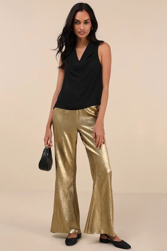 Party Personality Gold Textured Flare Pants sold by Lulus product image thumbnail 3