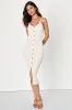 Confident Charisma Beige Ribbed Button-Front Midi Dress sold by Lulus