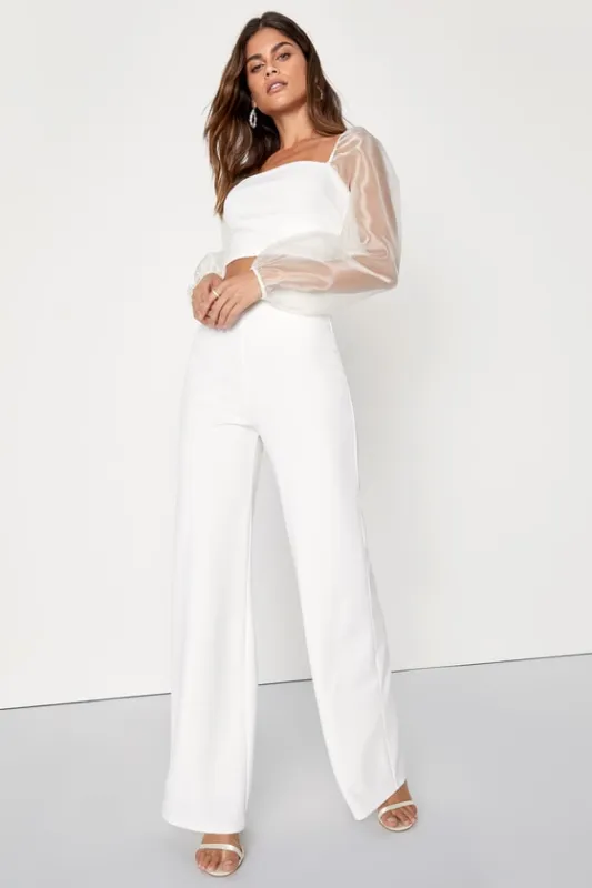 Sheerly Sultry Ivory Organza Balloon Sleeve Two-Piece Jumpsuit sold by Lulus