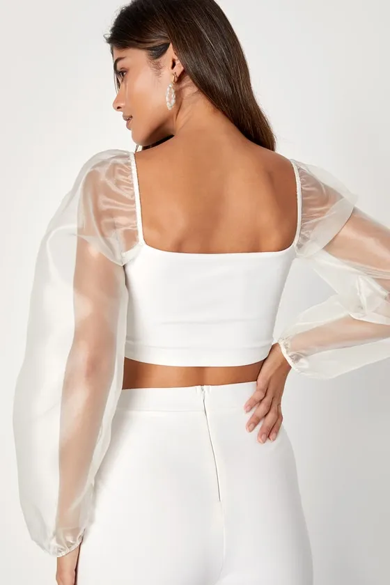 Sheerly Sultry Ivory Organza Balloon Sleeve Two-Piece Jumpsuit sold by Lulus product image thumbnail 4