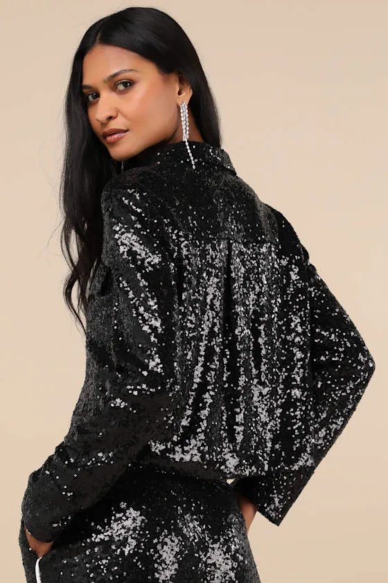 Sparkly Mood Black Sequin Collared Crop Top sold by Lulus product image thumbnail 2