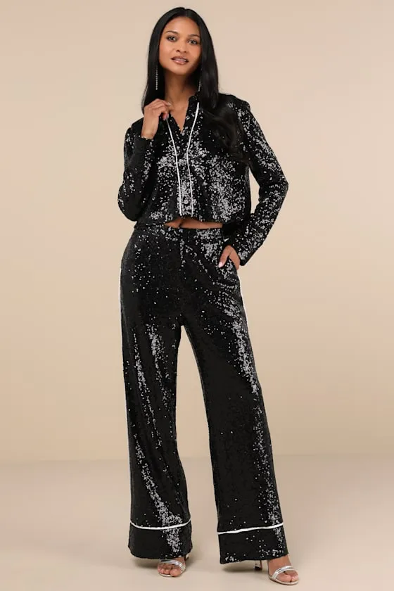 Sparkly Mood Black Sequin Collared Crop Top sold by Lulus product image thumbnail 3