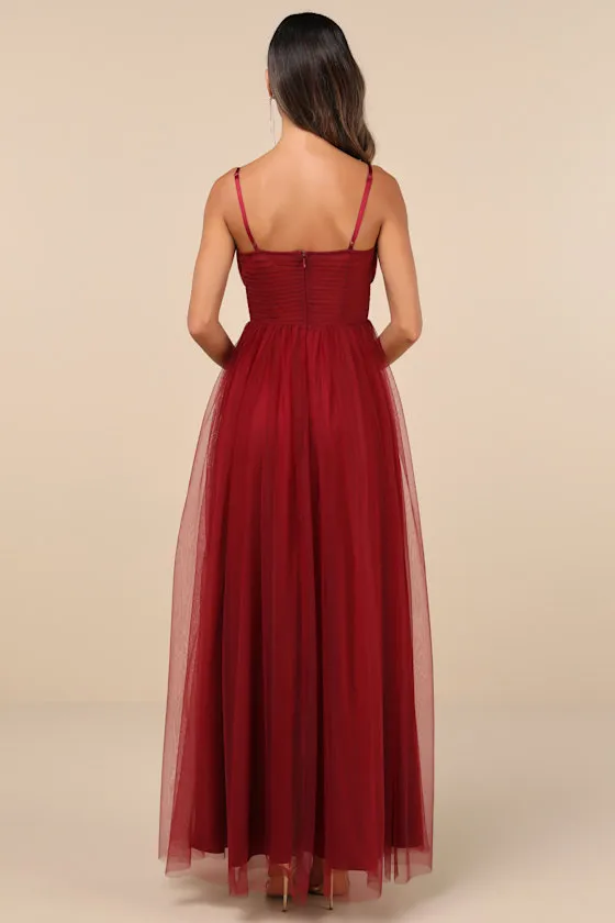Convincingly Graceful Wine Red Tulle Sleeveless Maxi Dress sold by Lulus product image thumbnail 2