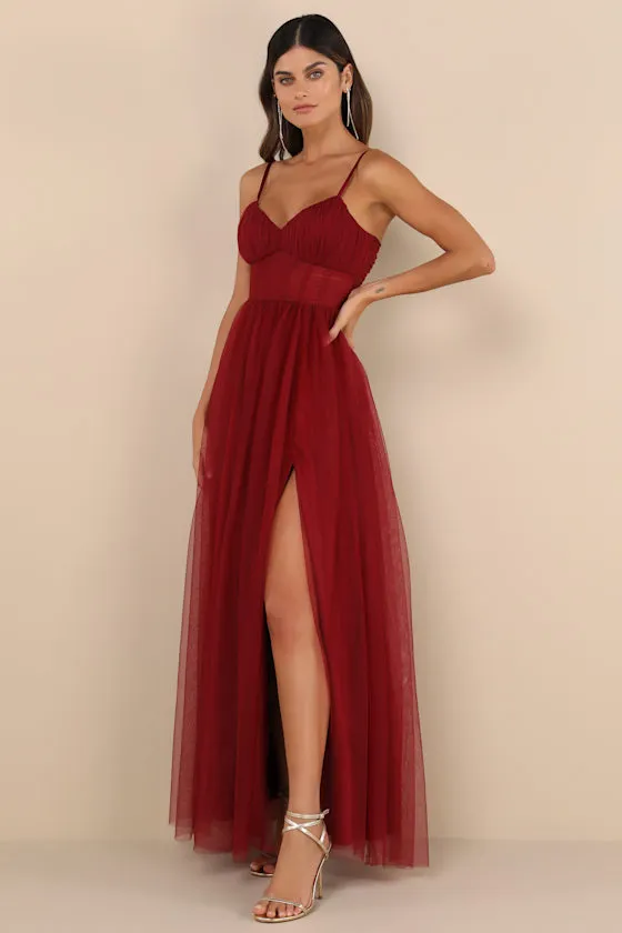 Convincingly Graceful Wine Red Tulle Sleeveless Maxi Dress sold by Lulus product image thumbnail 3
