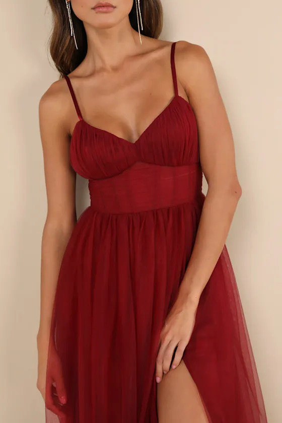 Convincingly Graceful Wine Red Tulle Sleeveless Maxi Dress sold by Lulus product image thumbnail 4