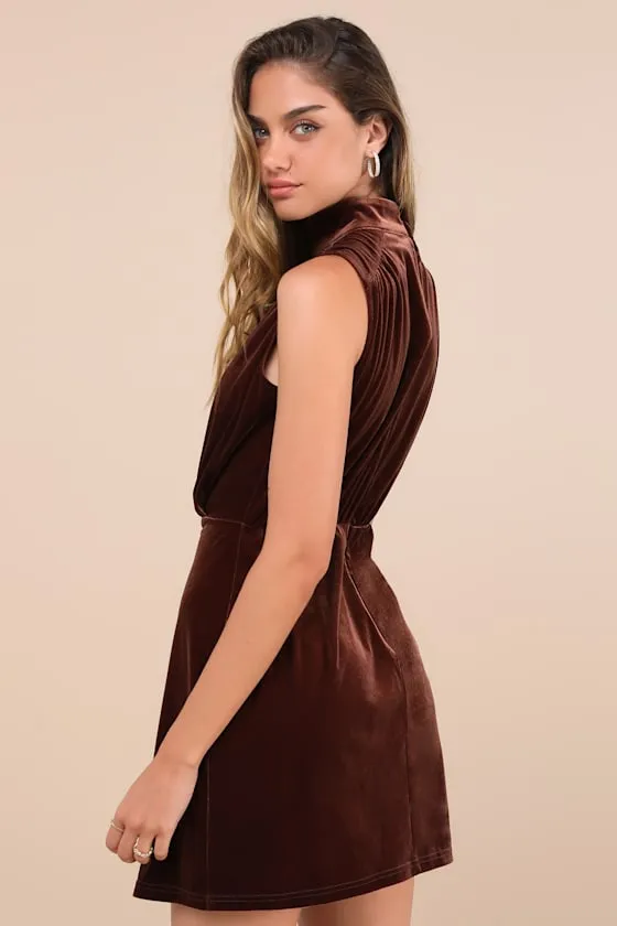 Gorgeous Darling Brown Velvet Sleeveless Mock Neck Mini Dress sold by Lulus product image thumbnail 3