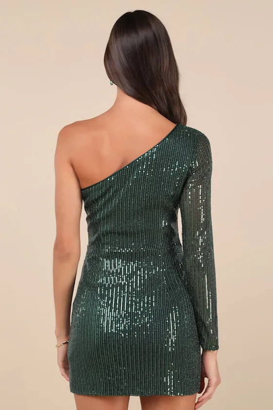 All Time Shine Emerald Sequin One-Shoulder Mini Dress sold by Lulus product image thumbnail 3