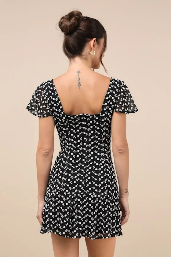 Unique Delight Black Embroidered Floral Short Sleeve Mini Dress sold by Lulus product image thumbnail 3