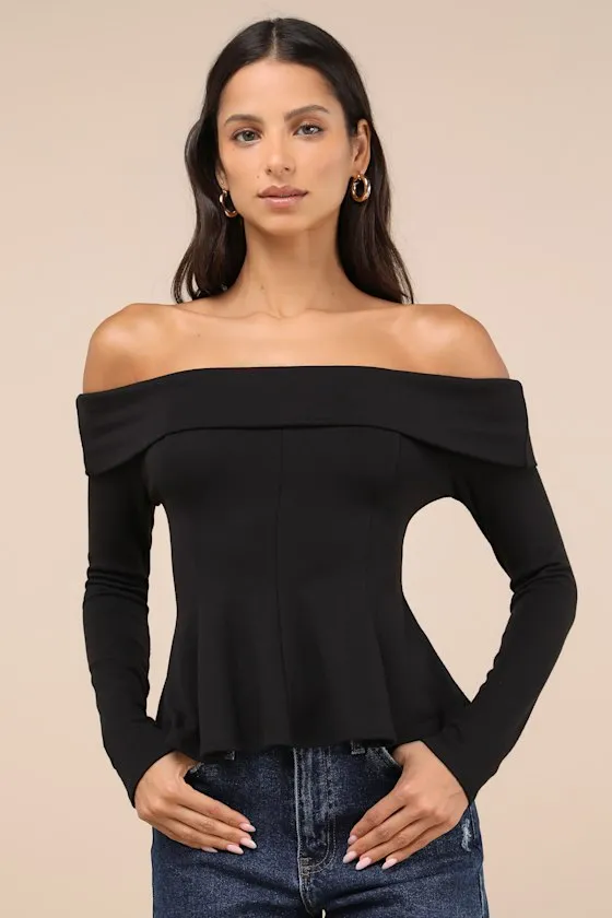 Flattering Pick Black Off-the-Shoulder Long Sleeve Top sold by Lulus