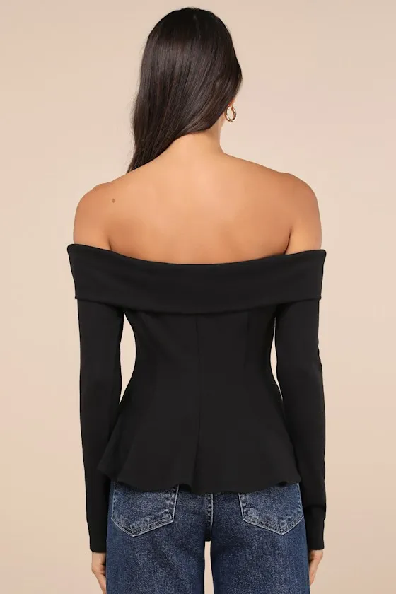 Flattering Pick Black Off-the-Shoulder Long Sleeve Top sold by Lulus product image thumbnail 2