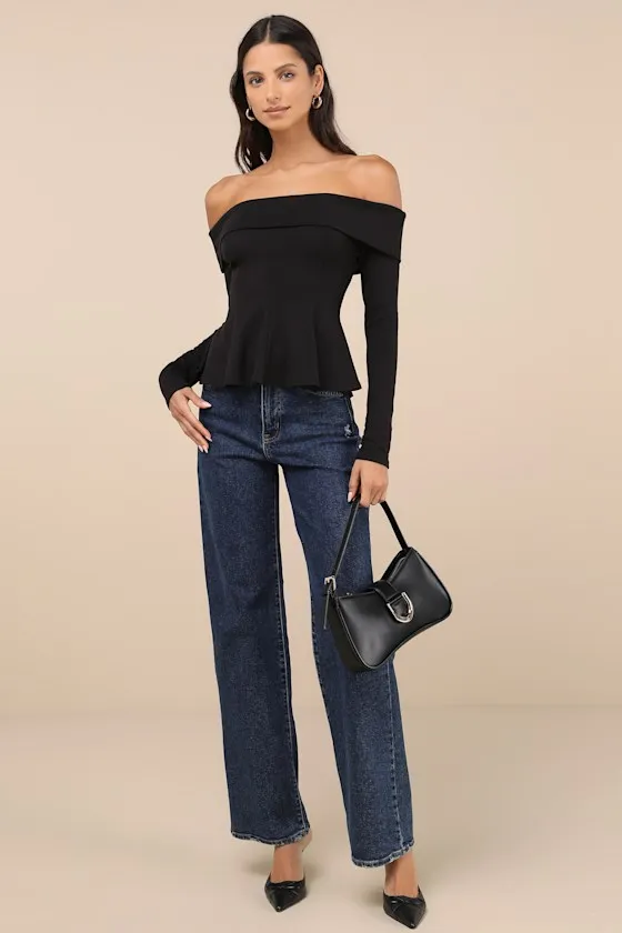 Flattering Pick Black Off-the-Shoulder Long Sleeve Top sold by Lulus product image thumbnail 3