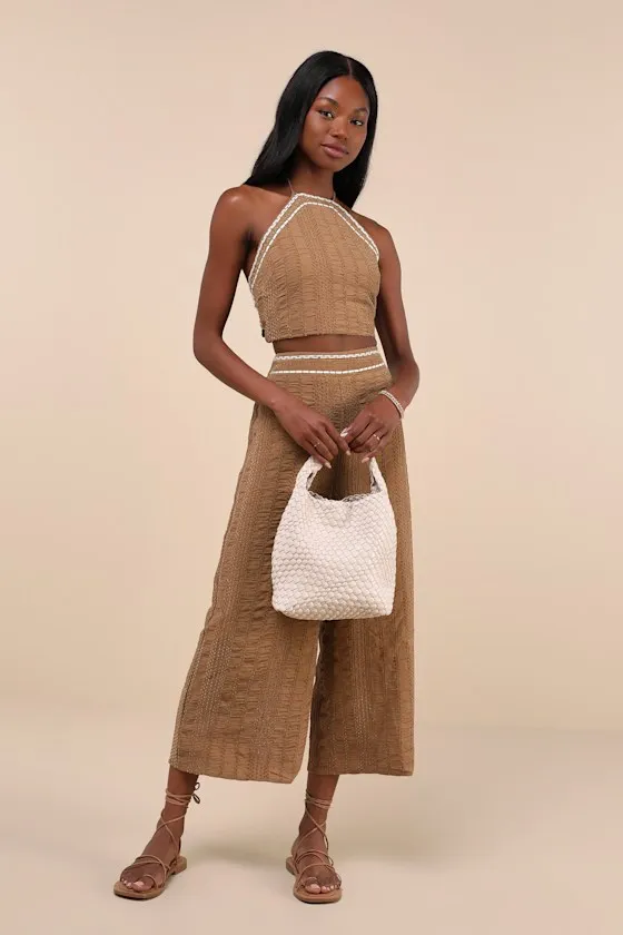 Sunny Confidence Brown Textured Velvet Tie-Back Halter Crop Top sold by Lulus product image thumbnail 3