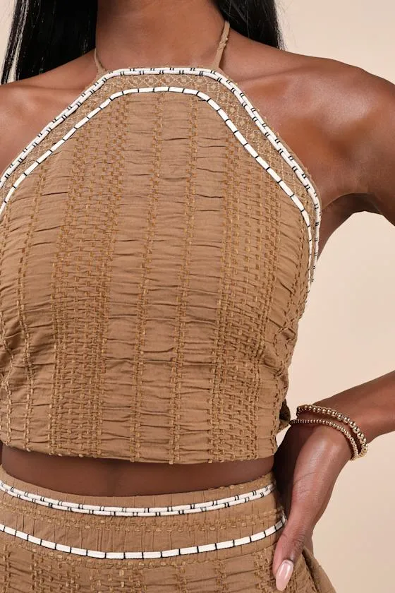 Sunny Confidence Brown Textured Velvet Tie-Back Halter Crop Top sold by Lulus product image thumbnail 4