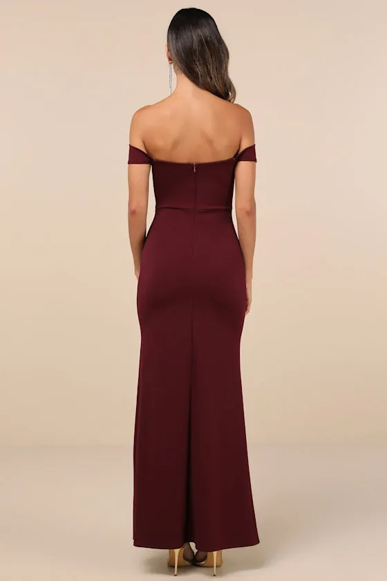 Beyond Excellent Wine Red Off-the-Shoulder Mermaid Maxi Dress sold by Lulus product image thumbnail 2