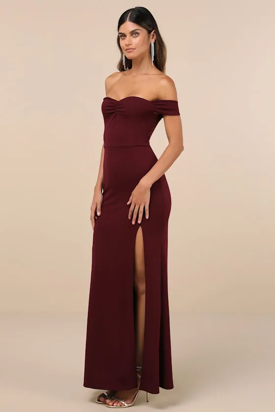 Beyond Excellent Wine Red Off-the-Shoulder Mermaid Maxi Dress sold by Lulus product image thumbnail 4