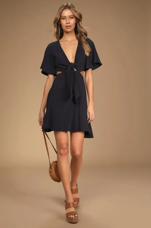 Perfect Day for Love Navy Blue Cutout Tie-Front Mini Dress sold by Lulus