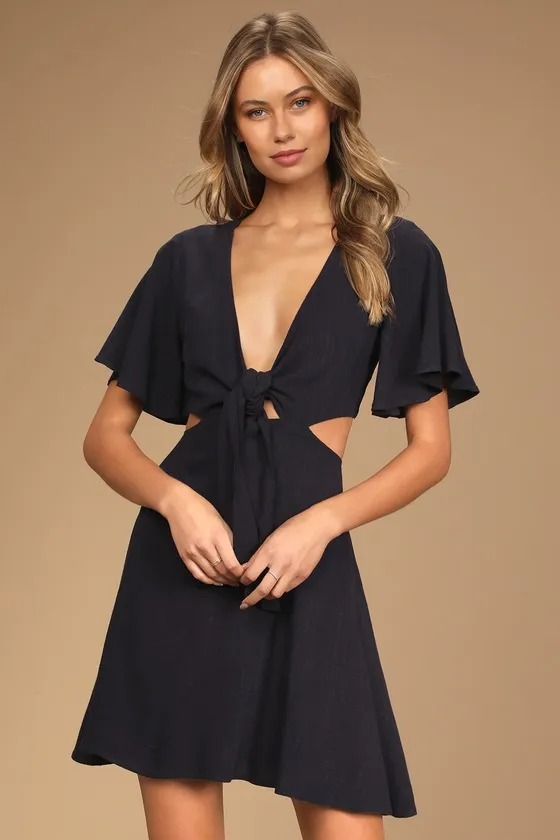 Perfect Day for Love Navy Blue Cutout Tie-Front Mini Dress sold by Lulus product image thumbnail 3