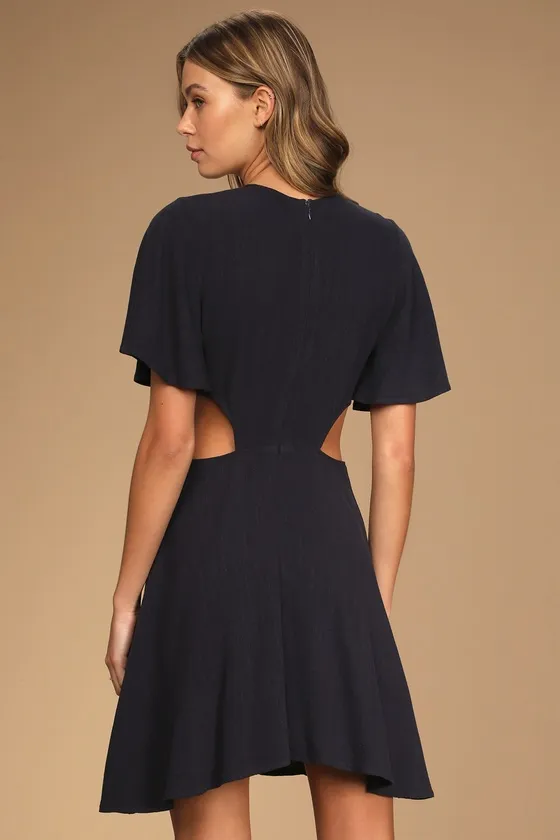Perfect Day for Love Navy Blue Cutout Tie-Front Mini Dress sold by Lulus product image thumbnail 4