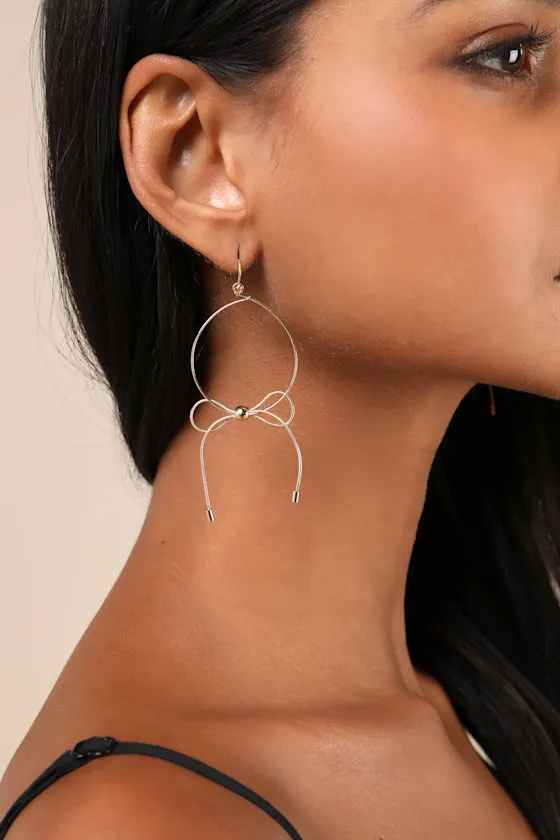 Dainty Indulgence Gold Bow Hoop Earrings sold by Lulus