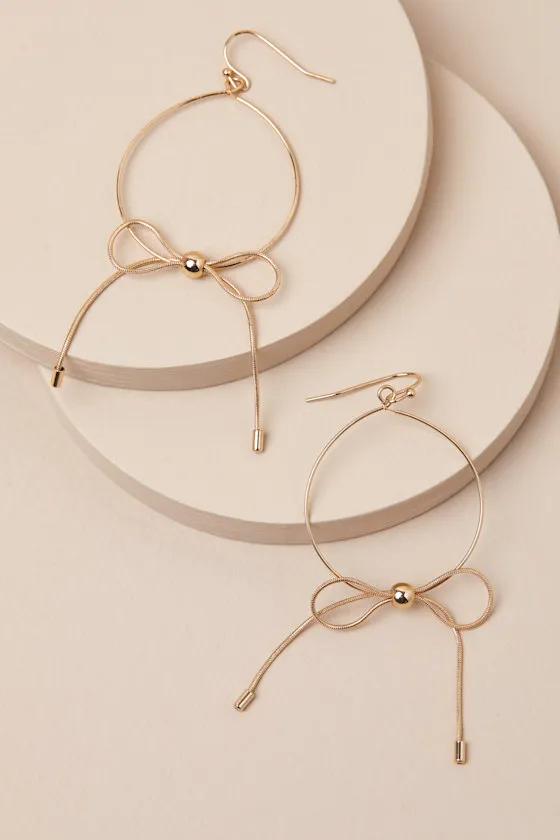 Dainty Indulgence Gold Bow Hoop Earrings sold by Lulus product image thumbnail 4