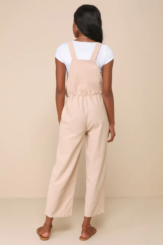 Verona Beige Drawstring Wide-Leg Jumpsuit sold by Lulus product image thumbnail 2