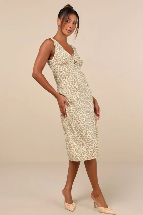 Lavisha Pale Yellow Floral Lace Sleeveless Slip Midi Dress sold by Lulus product image thumbnail 2