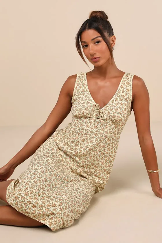 Lavisha Pale Yellow Floral Lace Sleeveless Slip Midi Dress sold by Lulus product image thumbnail 4