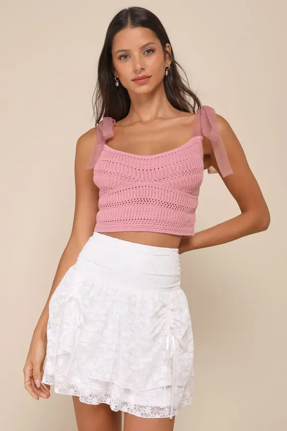 Delightful Sweetness Ivory Lace Ruched Drop Waist Mini Skirt sold by Lulus