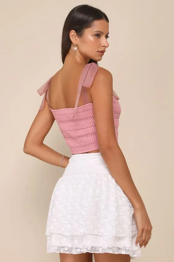 Delightful Sweetness Ivory Lace Ruched Drop Waist Mini Skirt sold by Lulus product image thumbnail 2