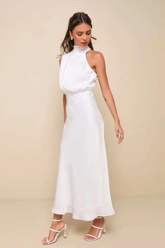 Distinctive Charm White Satin Asymmetrical Midi Dress sold by Lulus product image thumbnail 2