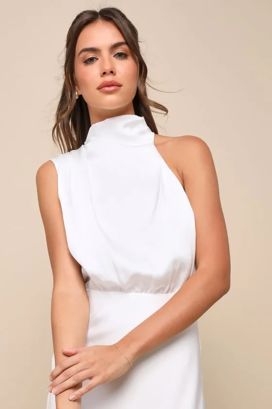 Distinctive Charm White Satin Asymmetrical Midi Dress sold by Lulus product image thumbnail 4