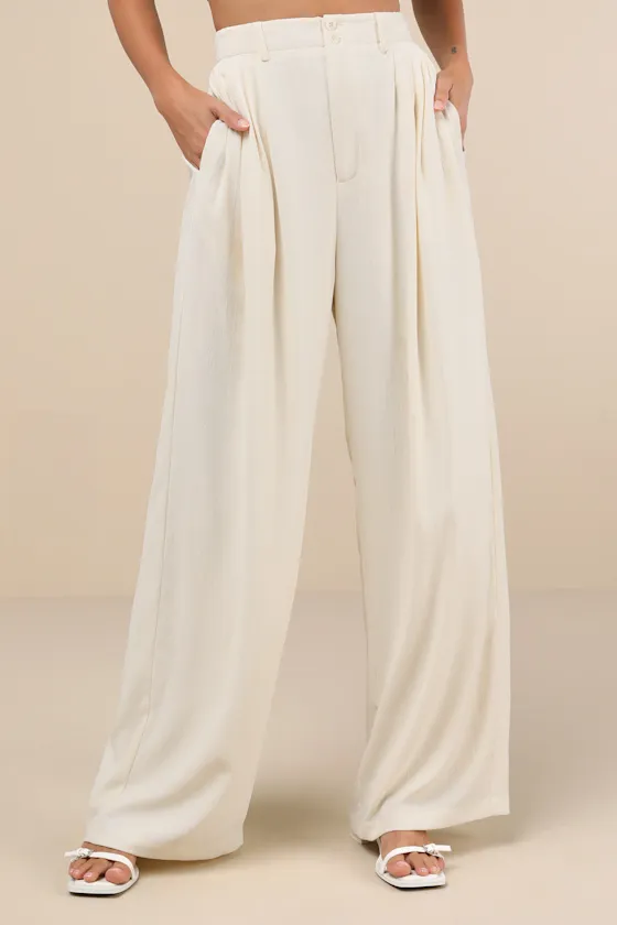 Composed Persona Cream Textured Pleated High-Rise Wide-Leg Pants sold by Lulus product image thumbnail 2
