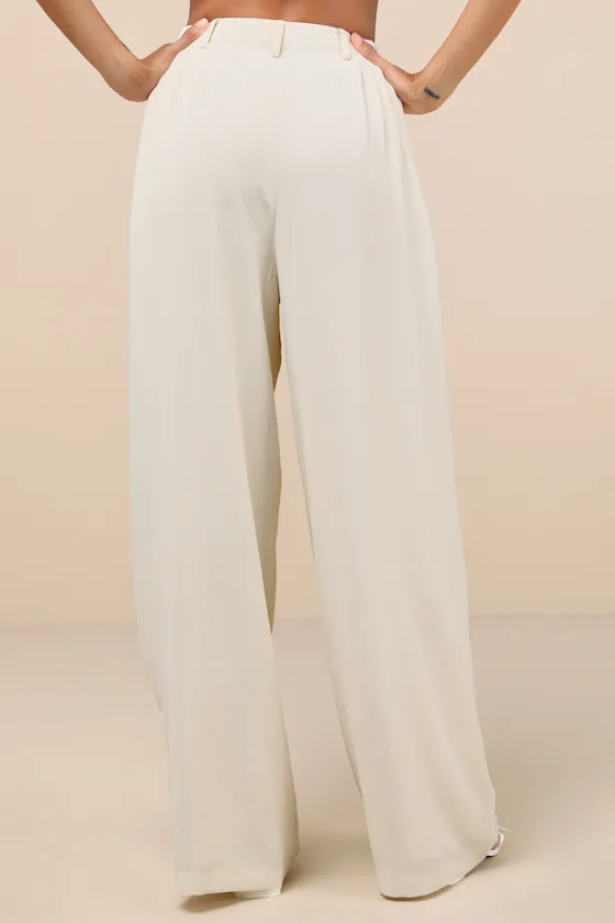 Composed Persona Cream Textured Pleated High-Rise Wide-Leg Pants sold by Lulus product image thumbnail 3