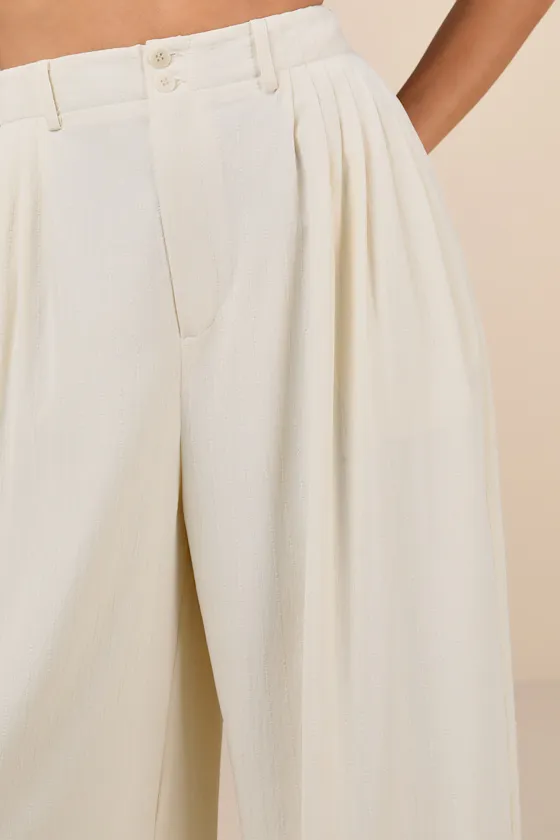 Composed Persona Cream Textured Pleated High-Rise Wide-Leg Pants sold by Lulus product image thumbnail 4