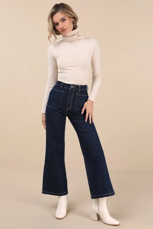 Sailor Dark Wash High-Rise Wide-Leg Jeans sold by Lulus