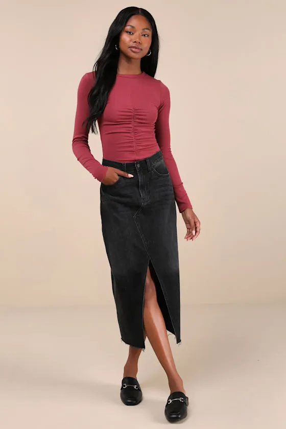 Casual Energy Berry Pink Ruched Long Sleeve Crew Neck Top sold by Lulus product image thumbnail 3