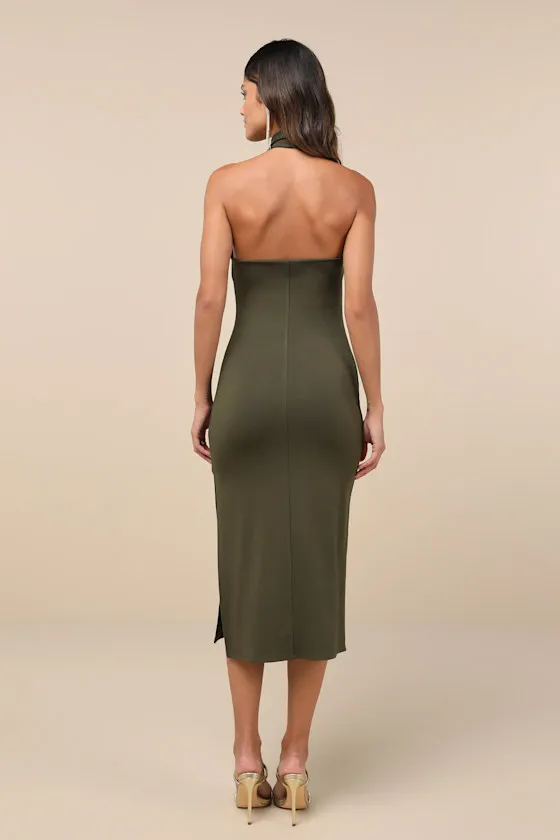 Simply Enchanted Olive Green Halter Midi Dress sold by Lulus product image thumbnail 2